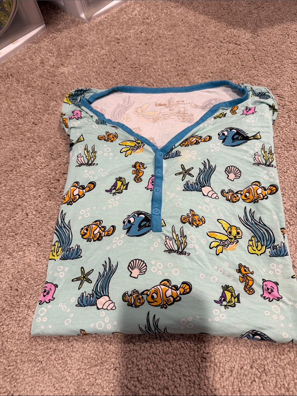 Little Sleepies Light Aqua Finding Nemo Snap-Front Pajama Top with Blue Trim